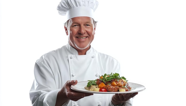 Uśmiechnięty kucharz z talerzem